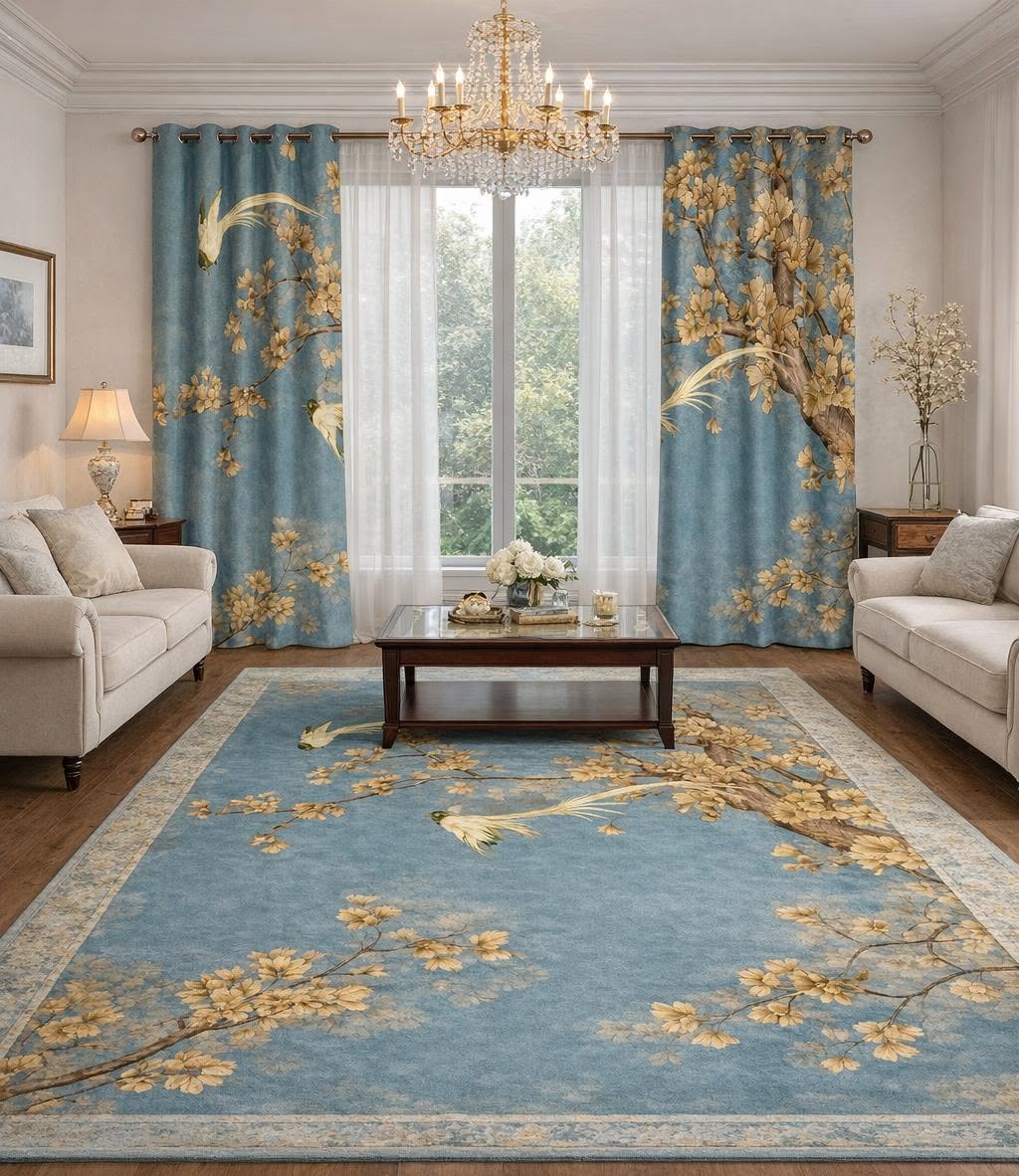 طقم ستارة وبديل سجاد للريسبشن بزخارف زرقاء وذهبية — HONEY ART EG