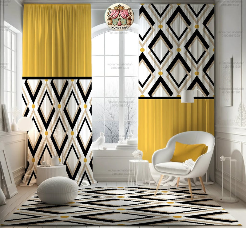 طقم ستارة وبديل سجاد — هندسيات أصفر وأسود