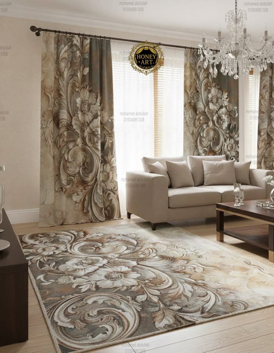 طقم ستارة وبديل سجاد — زخارف كلاسيكية بنية