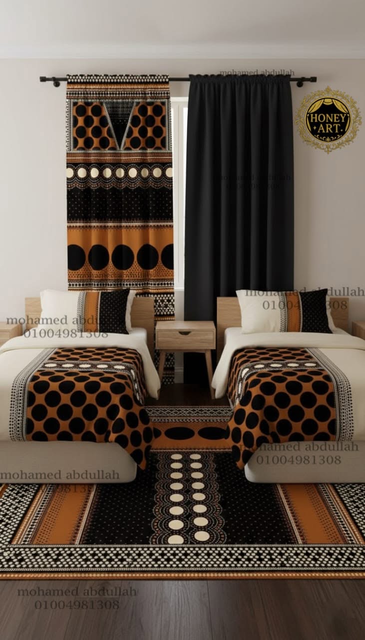 طقم ستارة وبديل سجاد — زخارف ذهبية على أسود