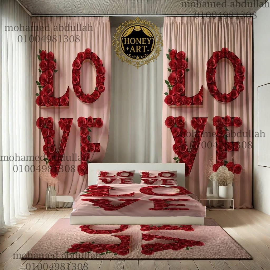 طقم ستارة وبديل سجاد — حروف LOVE على الأبيض